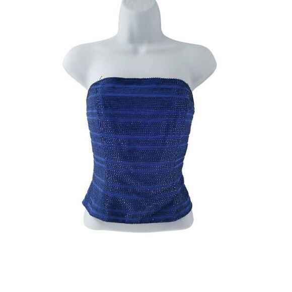 Vintage Lavender/Blue Corset Top | Hand Embellished with Blue Iridescent Beads | - Picture 11 of 11